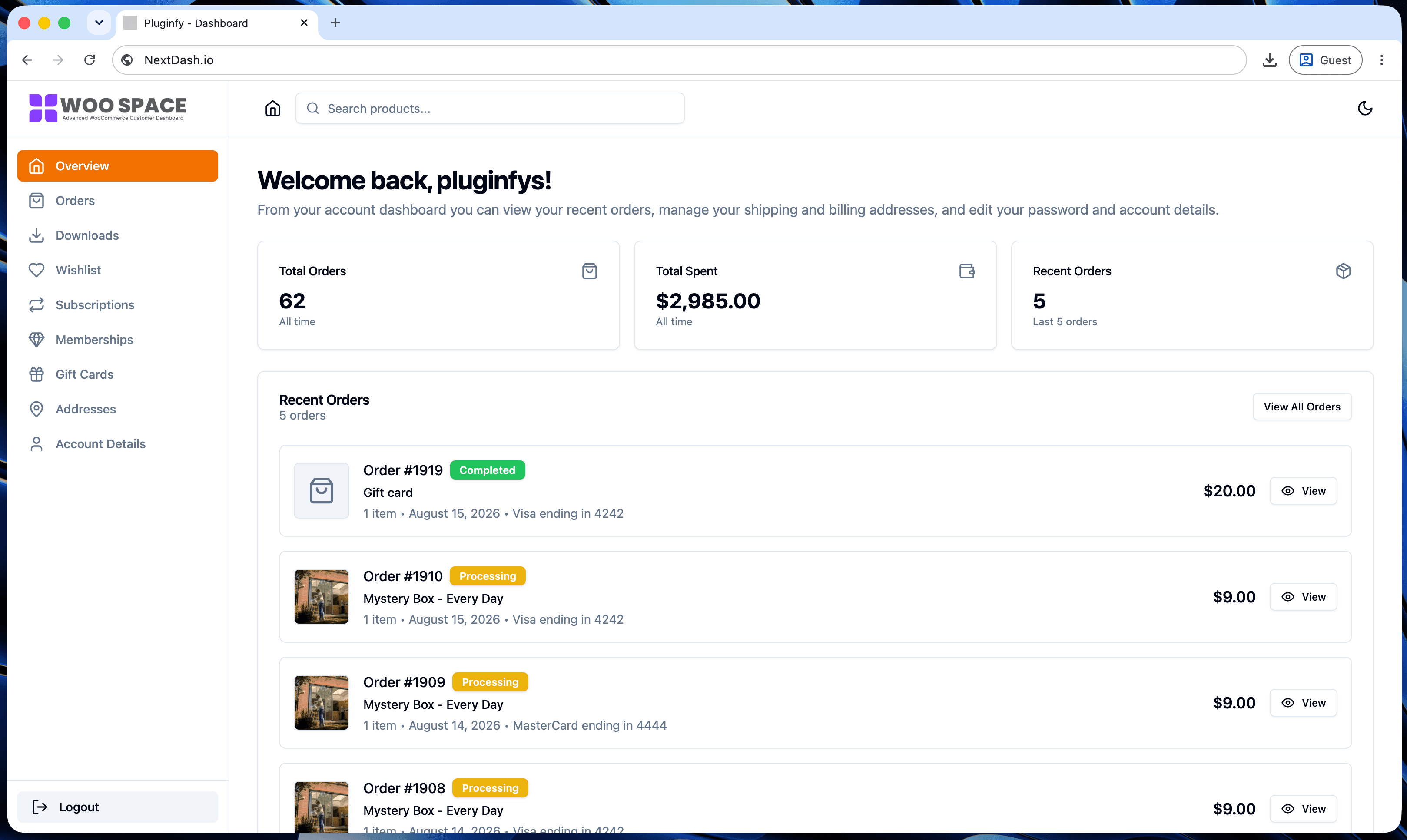 Account overview