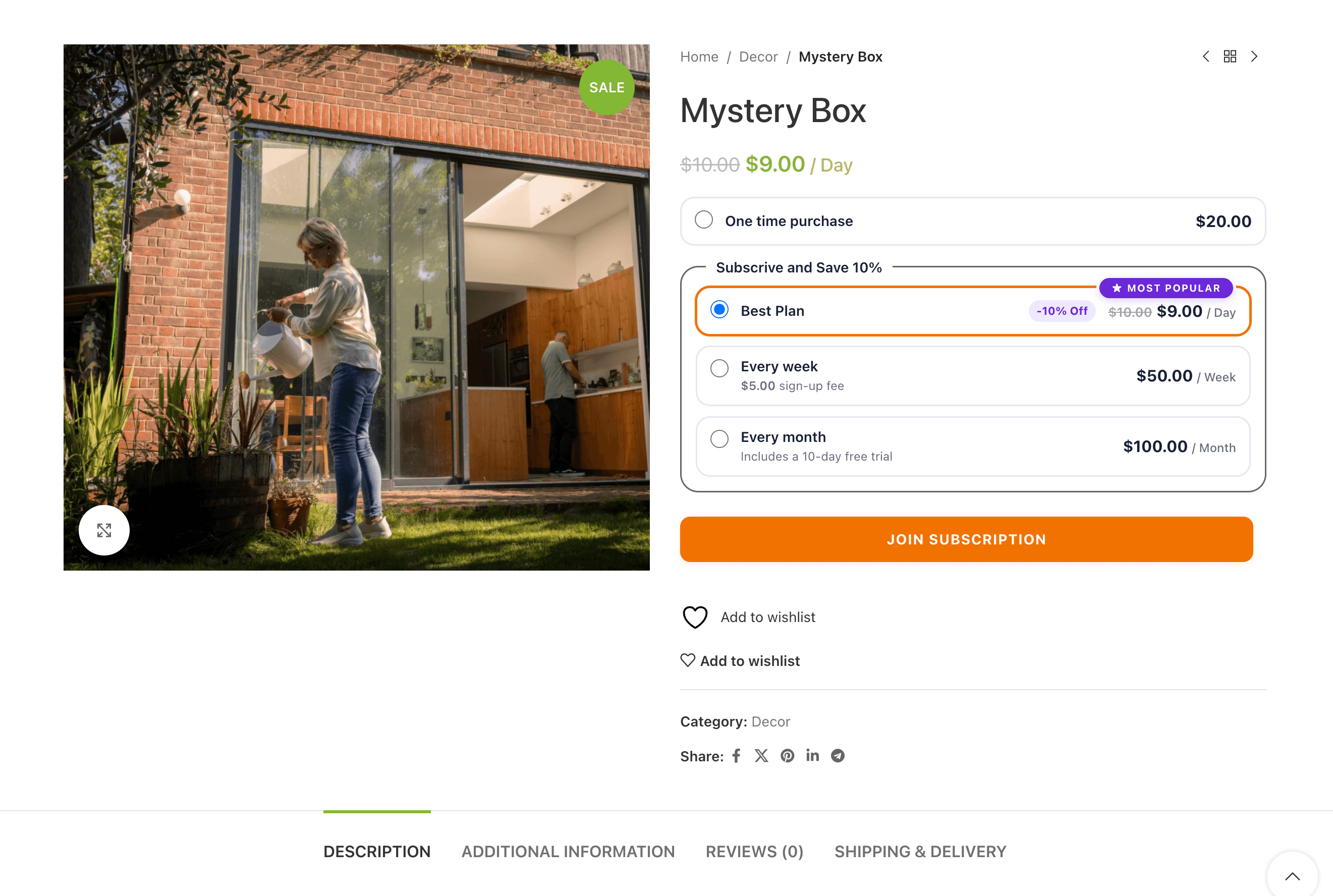 Plans on the product page
