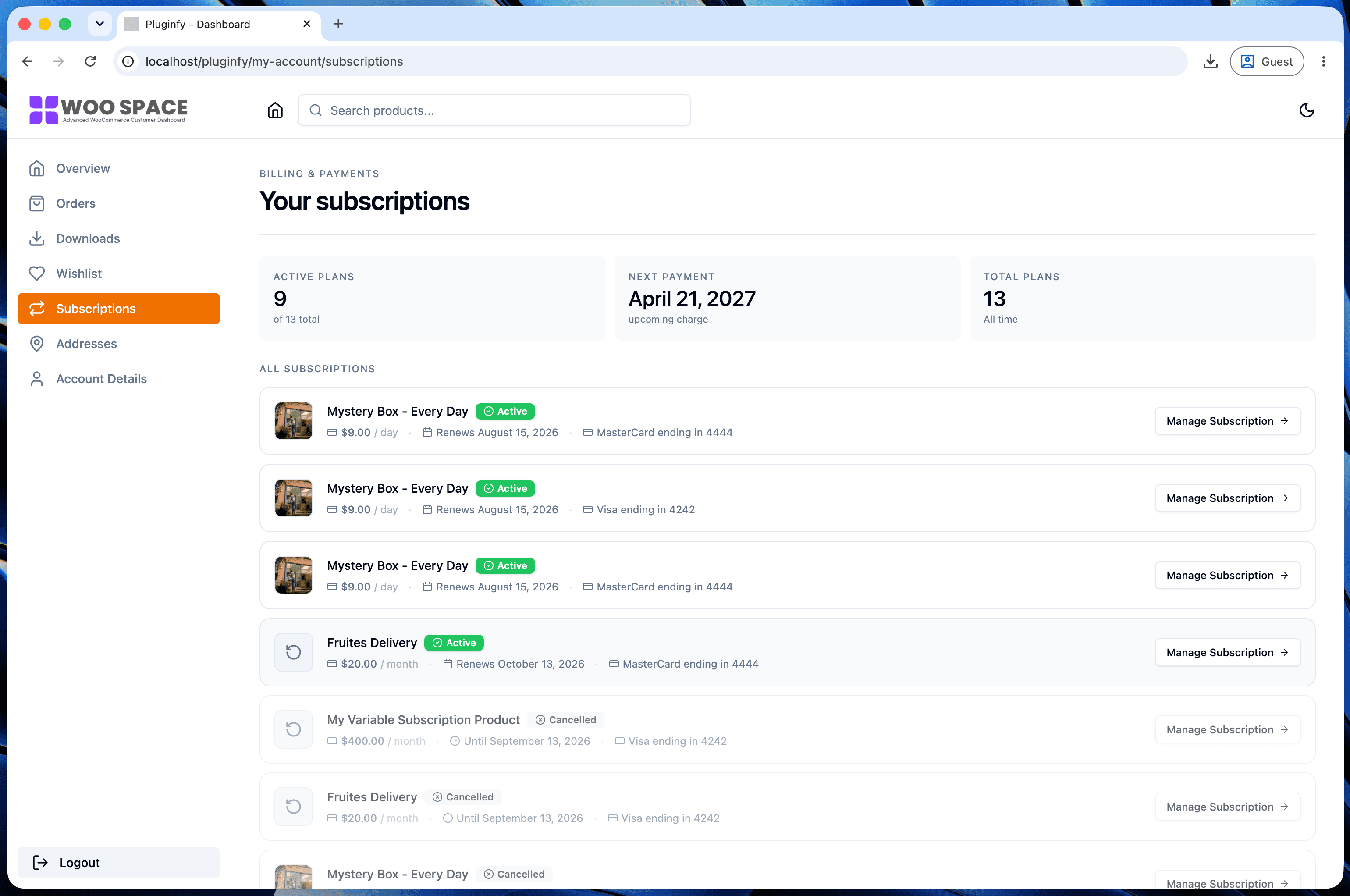 Subscription list